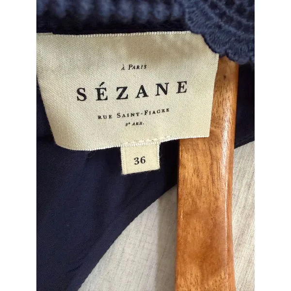 Sezane Louisie Blouse Size 36 US 4 Navy Lace Trim‎ - Image 10