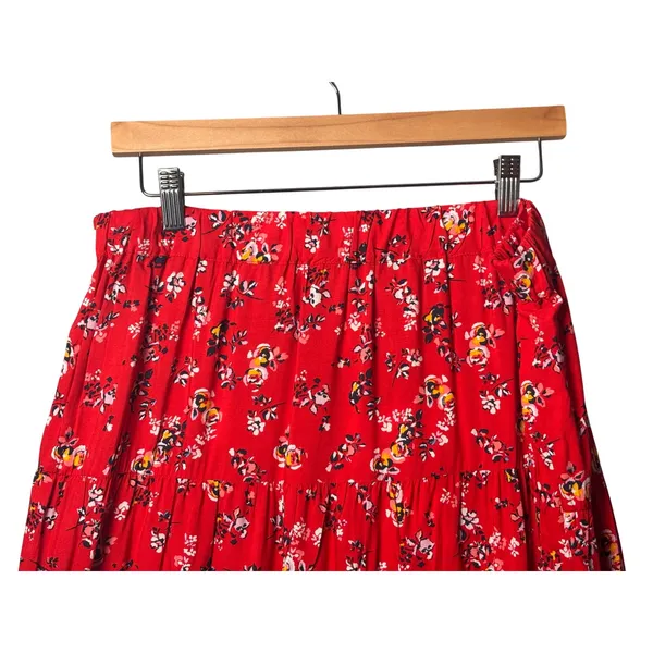 Beachlunchlounge Ramona Maxi Skirt L Aurora Red Floral Tiered Boho Cottagecore - Image 3