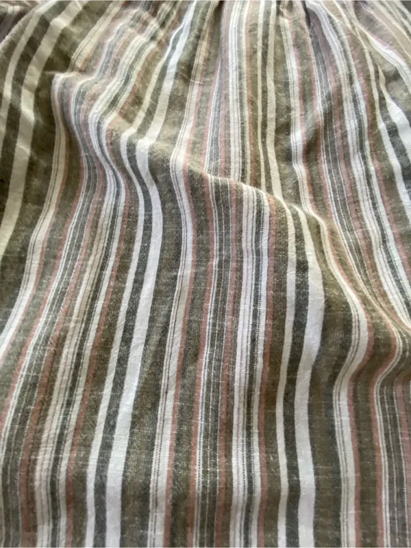 Studio West Brown Multi-Stripe Square Neck Peasant Blouse Linen and Cotton Blend - Image 10