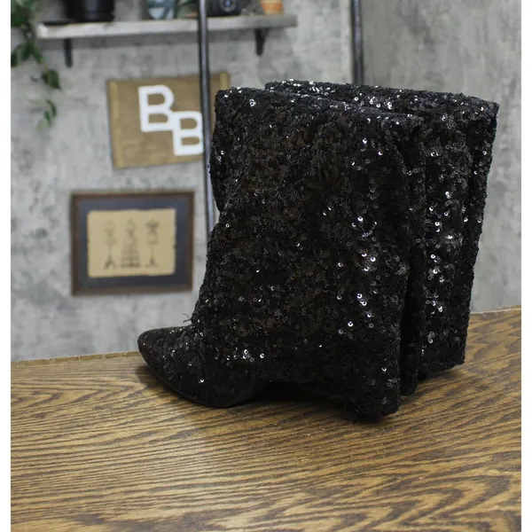 NWT a new day Womens Abba Sequin Foldover Tall Boots 91636693 Black 7M - Image 6