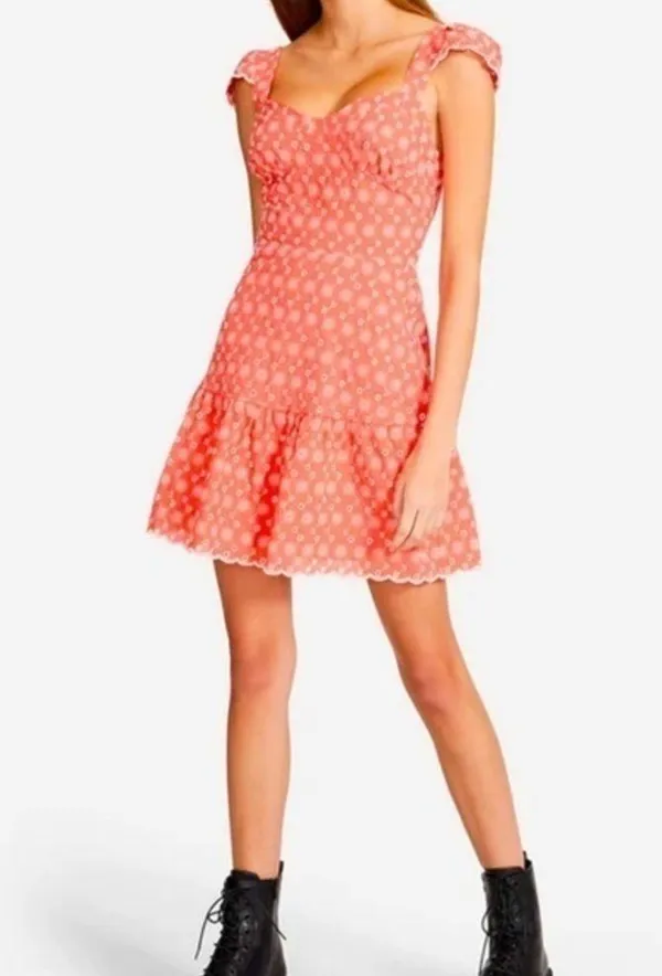 Betsey Johnson Ditsy EYELET BUSTIER MINI DRESS Coral Pink NWT size small - Image 2