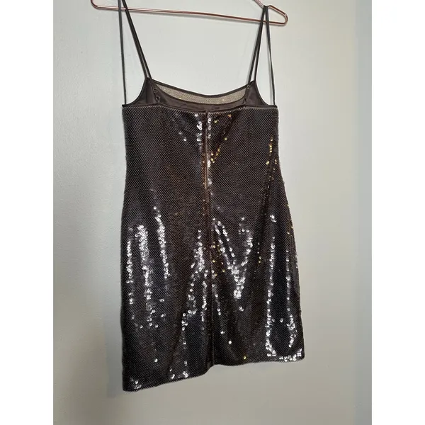 A.L.C. Brown Sequin Adjustable Strap Square Neck Sleeveless Dani Mini Dress sz S - Image 7