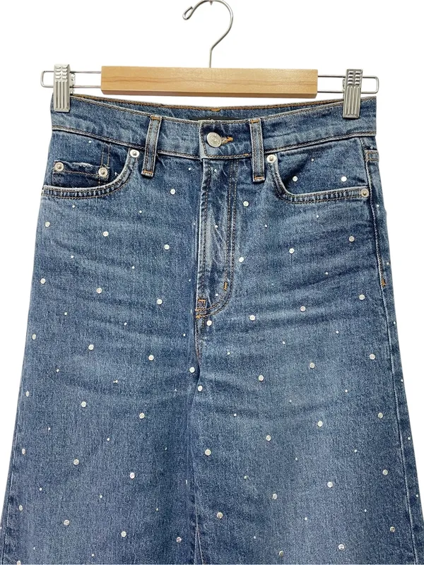 Maje Studded Wide Leg Jeans US Size 2 Medium Wash Blue High Rise Denim - Image 5