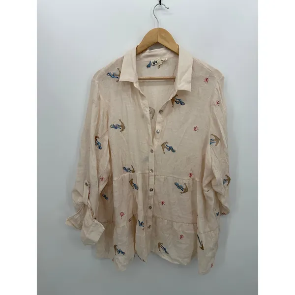 Hope Springs Nautical Button Front Shirt Women Sz XXL Cream Sheer Cruise Anchor‎ - Image 2