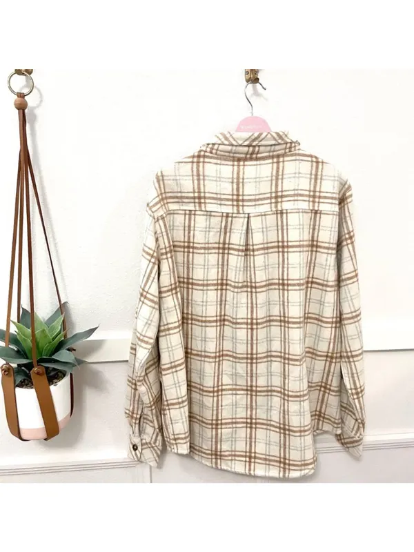 NWT White Fox I Think of You Plaid Flannel Shirt Size S/M Tan - Image 8