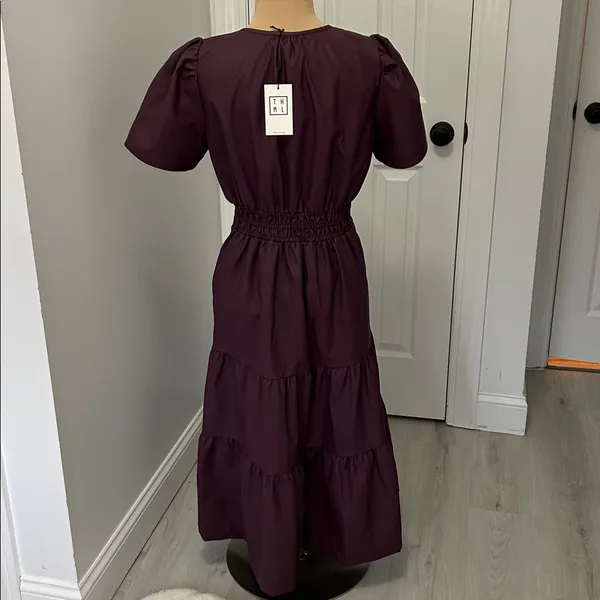 THML Maroon Faux Leather Tiered Maxi/Midi Dress - Image 3