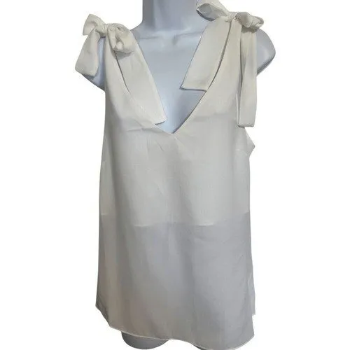 BELLE & BLOOM Feel For You White V-Neck Tie‎ Shoulder Sleeveless Top NWT $90 XS - Image 2