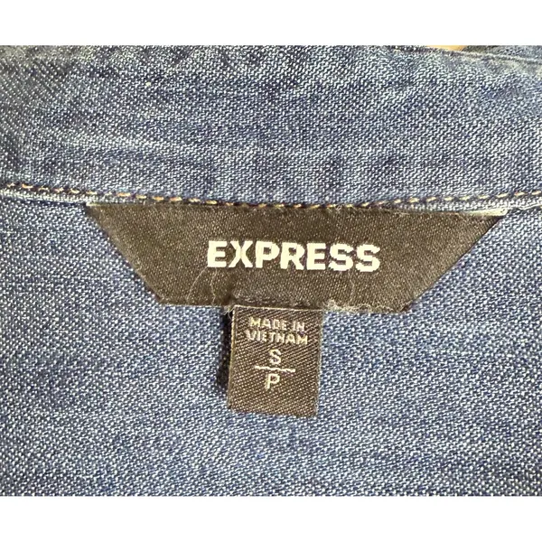 Express Womens‎ S Blue Denim Shirt Dress Short Sleeve Button Front Mini Preppy - Image 5