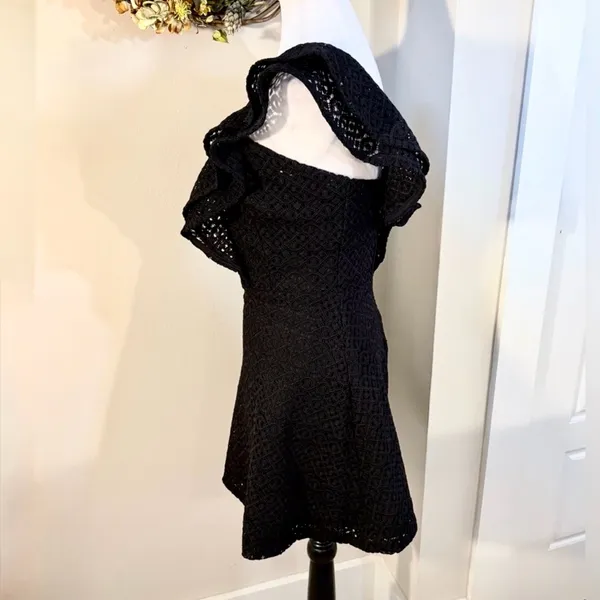 SHILLA The Label One Shoulder Ruffle Lace Mini Dress Black Fit Flare XS💛 - Image 7