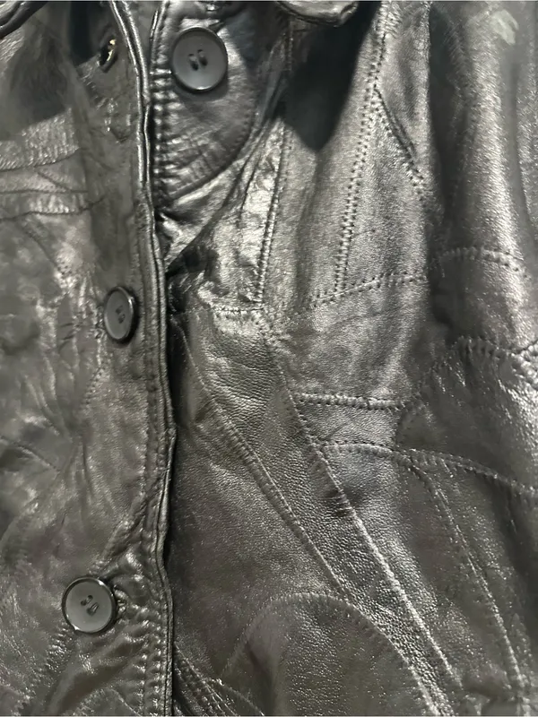 VTG 90s Giovanni Navarre SzL black leather patchwork Button cropped biker jacket Size L - Image 9