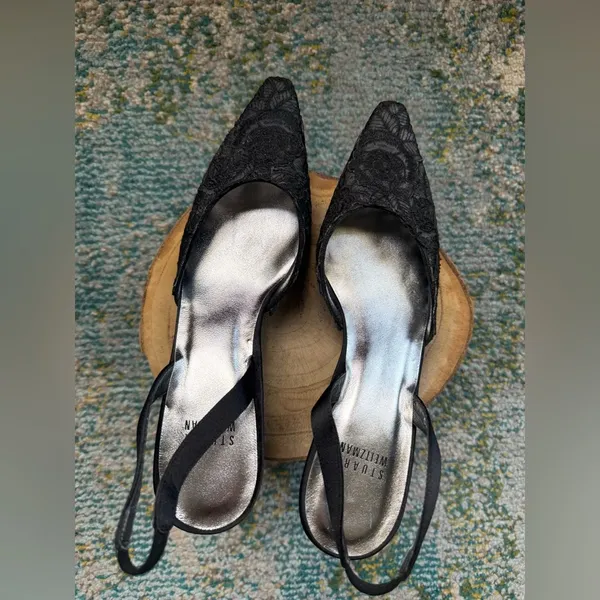 Vintage Y2K NOS Stuart Weitzman black lace slingback kitten heels, size 6.5M - Image 3