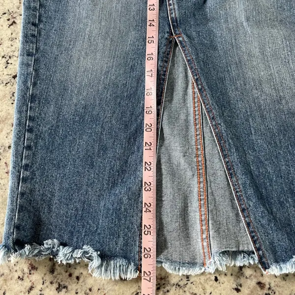 Zara‎ Denim Midi Skirt Womens XS Blue Grunge Frayed Hem Front Slit High Waist - Image 9