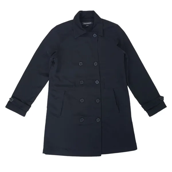 1 Madison Rain Trench Coat Womens Small Black Lined Jacket - Image 2