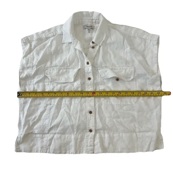 Madewell Womens Flap-Pocket Button Up Linen Shirt S Eyelet White Quiet Luxury - Image 8