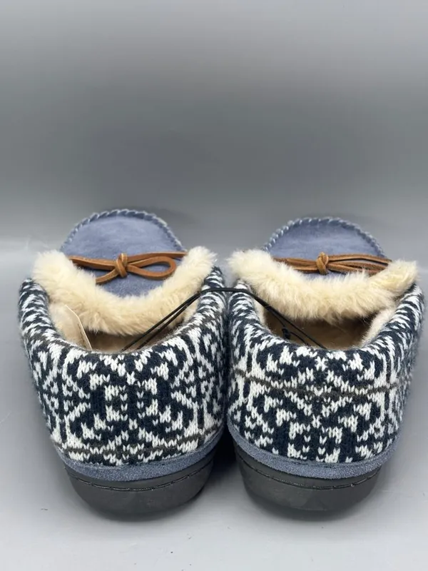 Clarks Moccasin Slippers Women 11 Blue Leather Faux Fur Lining Bow Detail LB0850 - Image 2