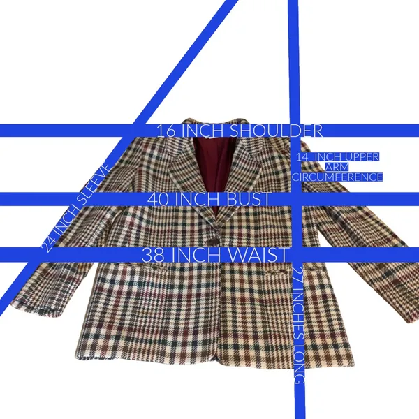 Vintage 1980'S Private Concepts Burgundy & Green Wool Blend Plaid Blazer (10) - Image 12