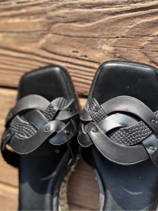 Vince Camuto Black Braided Square Toe Heels Ankle Strap Sandals - Image 5