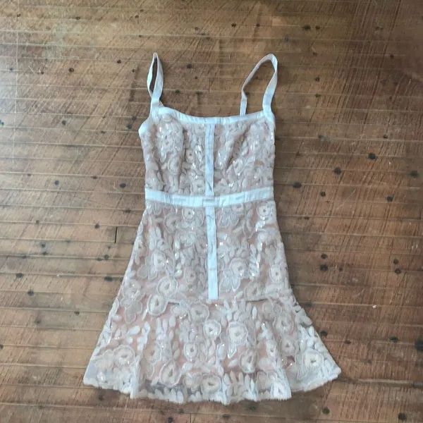 Ryse the Label Revolve lace sequin nude and cream mini dress - Image 3