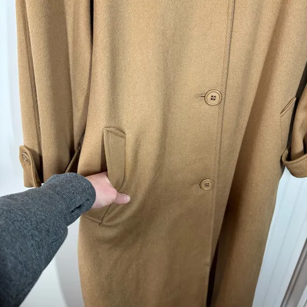 vintage Cassidy hand tailored 100% wool trench coat size‎ 10 P tan minimalist - Image 6