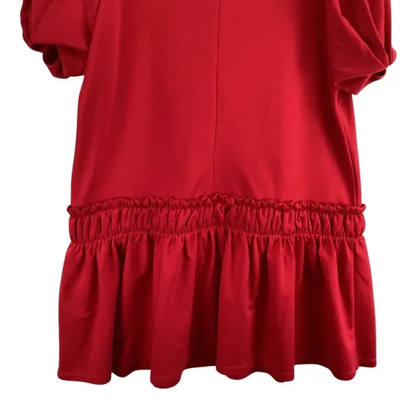 English Factory Red Dress Size Large Puff‎ Sleeve Mini Ruffle Hem stretch - Image 8