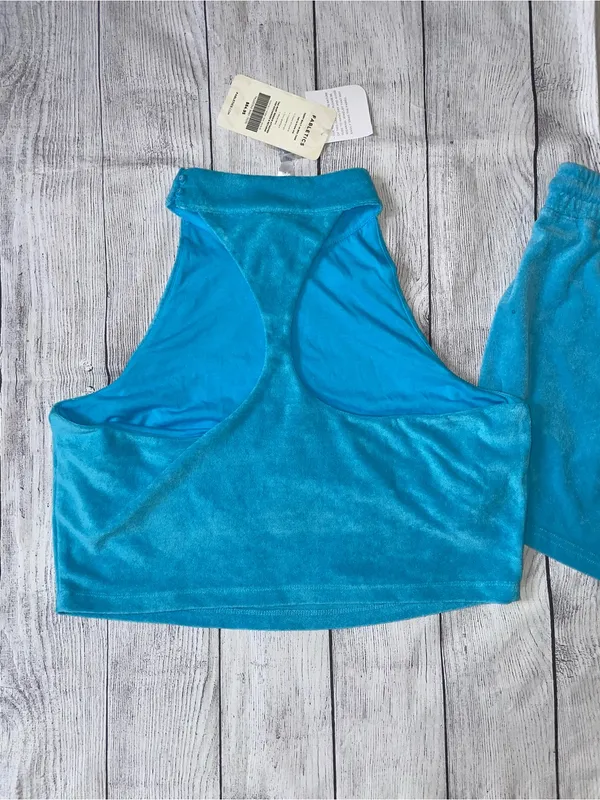 Fabletics Turquoise Blue Athletic Tank and Shorts Terry Set - Image 4