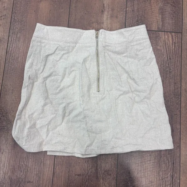 Lioness The Lola Mini Skirt Womens Small Oatmeal Linen Blend Side Slit Retro NWT - Image 4