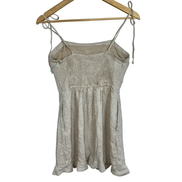 Abercrombie & Fitch Tan Beige Linen Blend Smocked Tie Strap Mini Dress Size S - Image 3