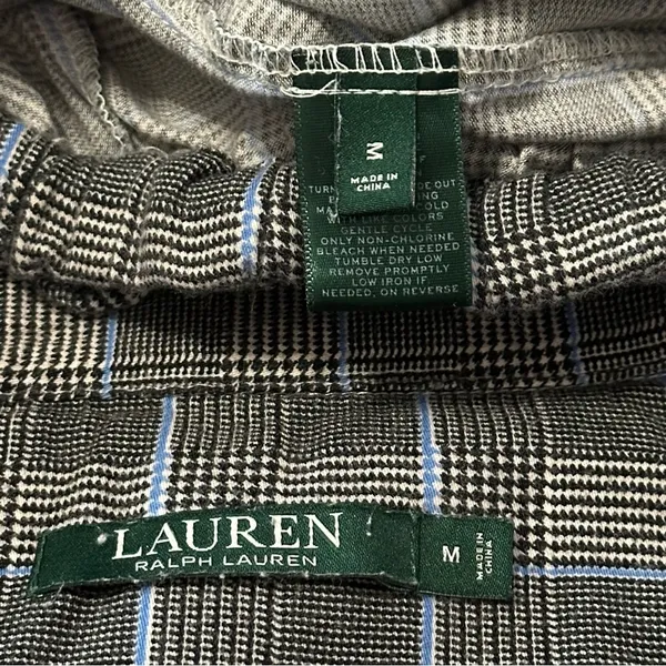 Lauren Ralph Lauren Size M Black Blue Plaid Long Sleeve Pajama Top & Bottom Set - Image 8