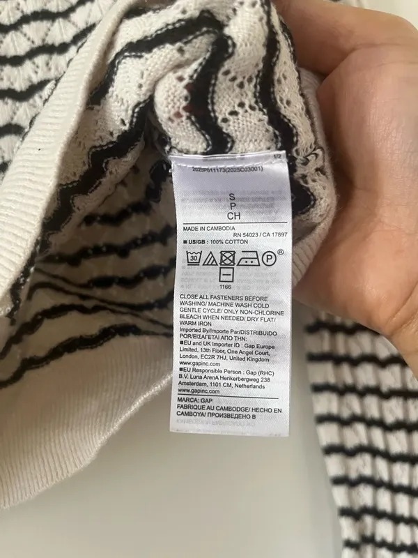 Gap Striped Cropped Button Up Cardigan Small Cream White Preppy French Girl - Image 4