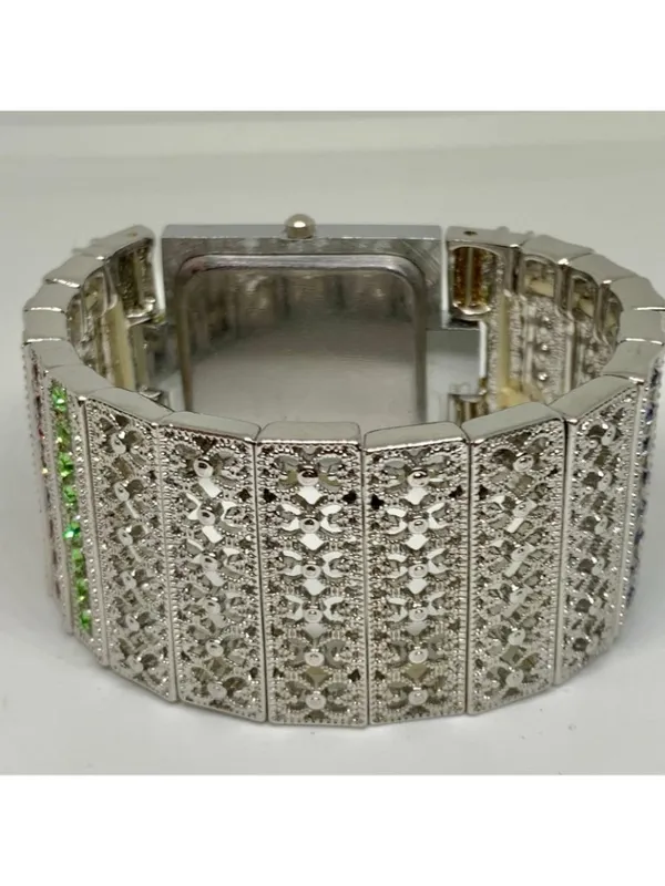 Silver tone colorful crystal women watch 32mm quartz analog elastic band running - Image 5