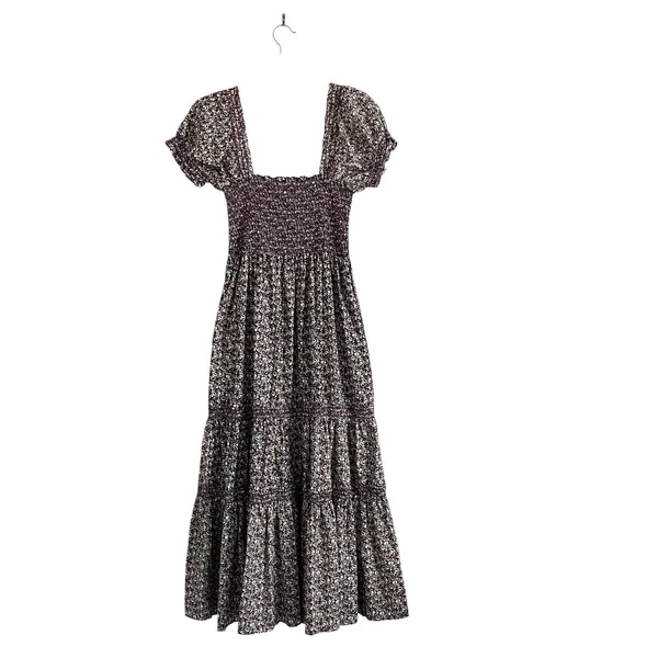 CAARA Smocked tiered Midi dress puff sleeves Ditsy floral Sz M Romantic chic - Image 4
