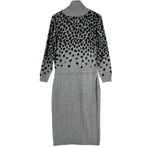 Lascana For Venus‎ Leopard Print Midi Sweater Dress Turtleneck Long Sleeve L - Image 2