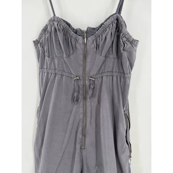 Free People Anthropologie Gray Utility Jumpsuit Sz S Ruched Bust Parachute Pants - Image 3