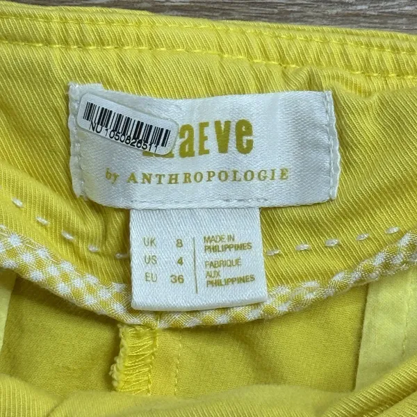 Maeve Anthropologie Pleated Shorts Women's 4 Yellow High Rise Cotton Stretch EUC - Image 3