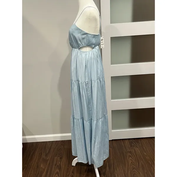 And‎ Now This Spring Maxi Dress Blue Smocked Bodice Cutout Spaghetti Strap XS - Image 4