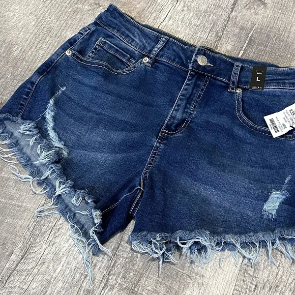 Akira NEW Flex Fit Cut Off Dark Denim Shorts Womens L (29X3.5) High Waist Frayed - Image 3