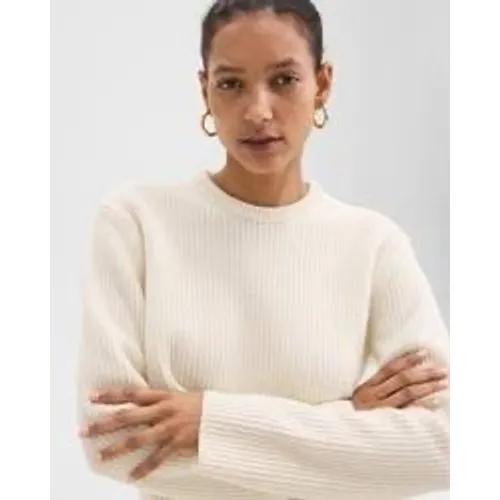Theory Womens Wool Cashmere Ribbed Knit Crewneck Sweater‎ Cream Ivory Size M - Image 2
