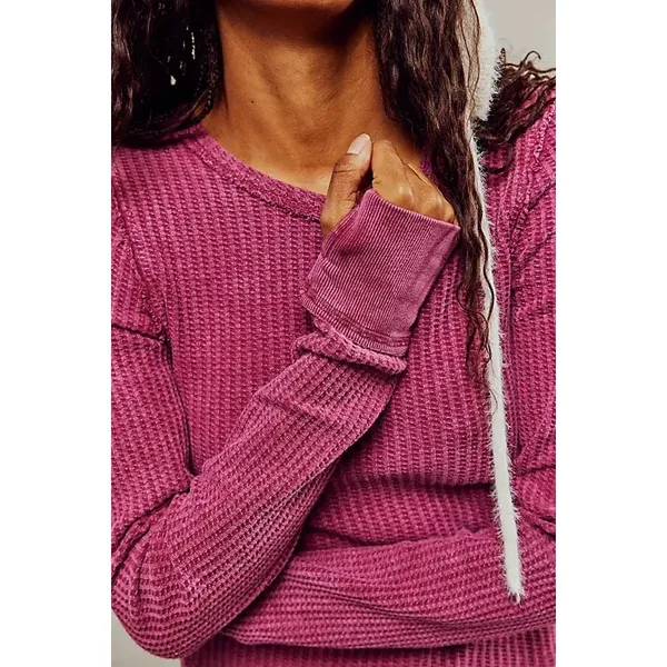 Free People Women Cotton Roll With It Thermal Small Pink Waffle Knit Soft Grunge - Image 4