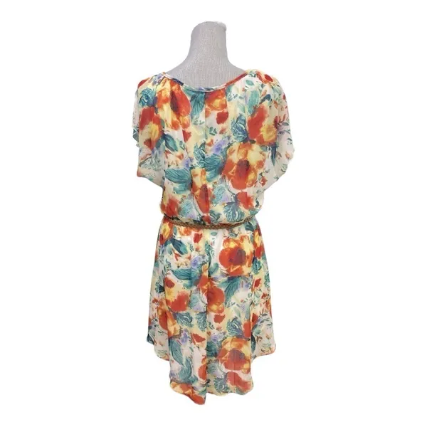 AUW FLoral Chiffon Blouson Dress Large Braided Narrow Belt - Image 4