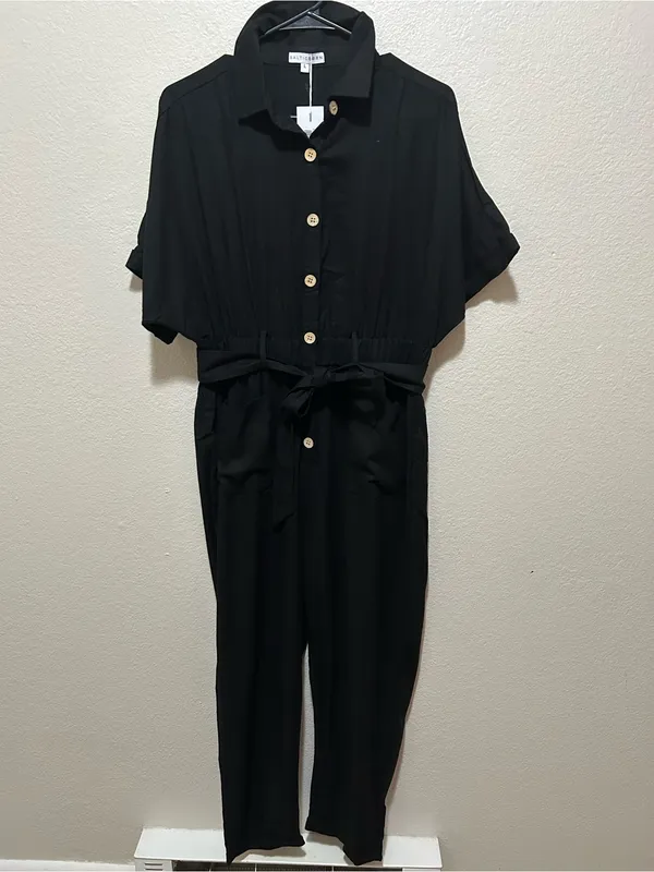 NWT Baltic Born Dallas Utility Jumpsuit Black Cotton Button Front Size Large - Image 5