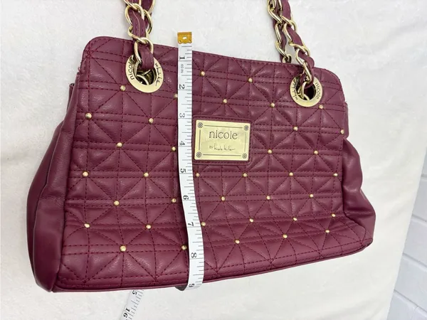 Nicole Miller Quilted Shoulder Bag‎ in Burgundy with Gold Hardware - Image 14