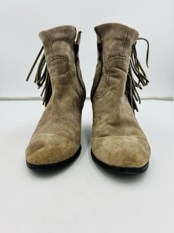 SAM EDELMAN Louie Suede Fringe Ankle Boots Booties Size Women’s 8.5 M Putty Grey - Image 6
