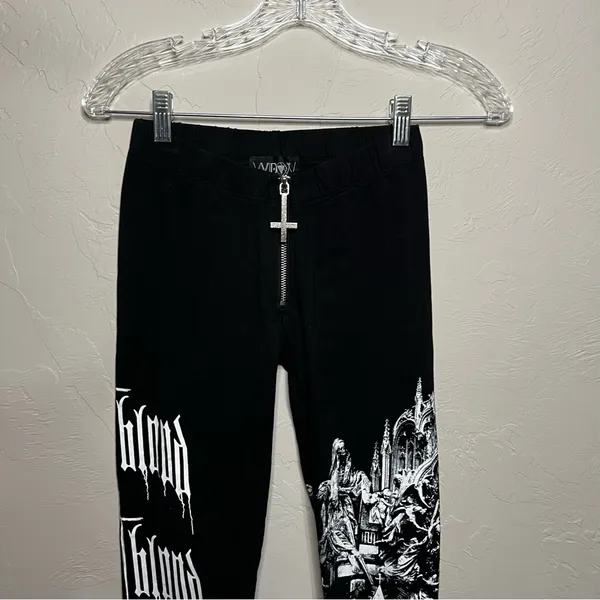 Widow Dolls Kill Black White Feeding Time Goth Cross Zipper Closure Leggings‎ - Image 4