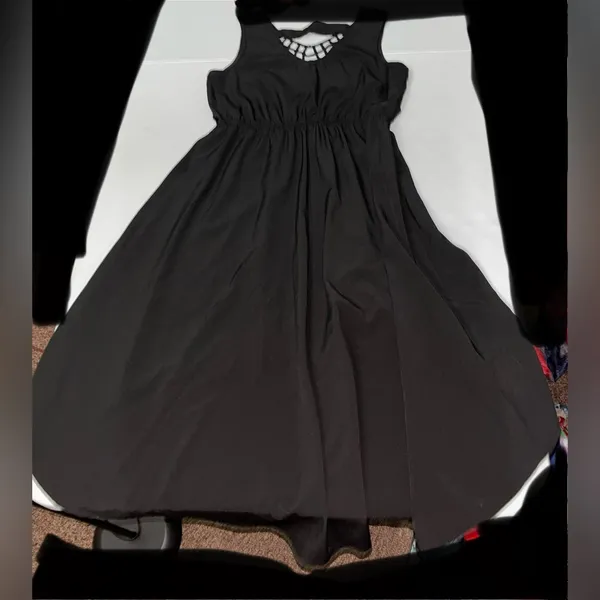 💙 Dots High Low V Neck Dress Black Size M - Image 3