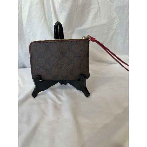 Coach Corner Zip Wristlet in Brown Red Signature Canvas NWT - Image 2