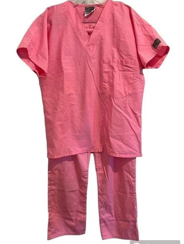 ScrubZone by Landau Unisex Light Pink XS Scrub Pants V Neck Short Sleeve Top - Image 2
