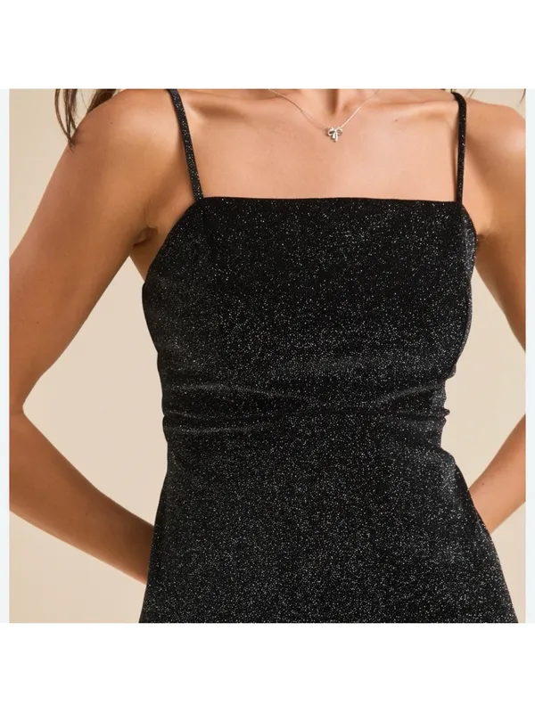 $79 NWOT Altar’d State Black Holiday Sparkle Bow Mini Dress Size XS - Image 3