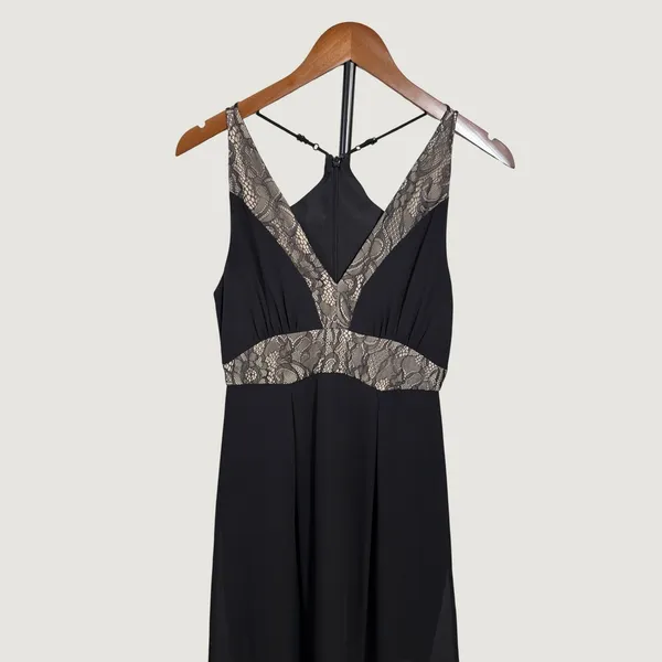 BCBGeneration Black Lace Trim T-Strap Back Chiffon Maxi Dress Size 4 - Image 8