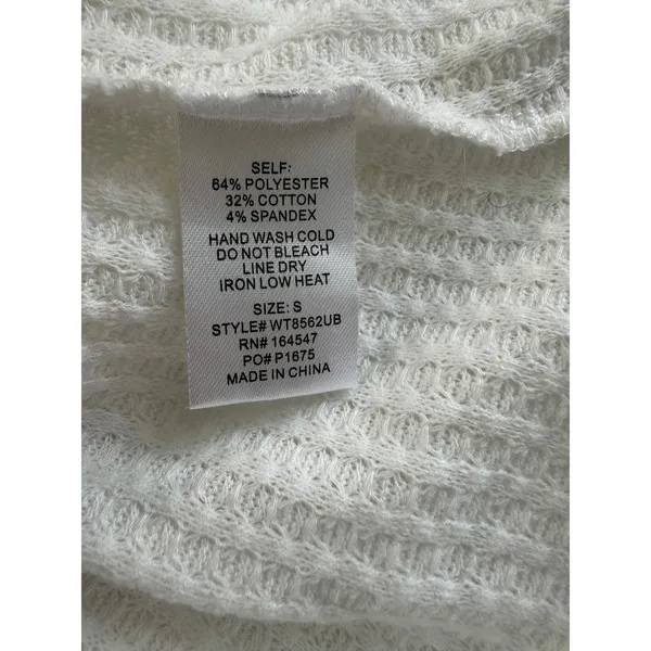 Flawless White Waffle Knit‎ V-Neck Oversized Long Sleeve Top WT8562UB Small - Image 5