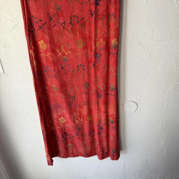Norm Thompson Dress Vintage 90s Small Red Floral 100% Rayon Short Sleeve Maxi‎ - Image 3